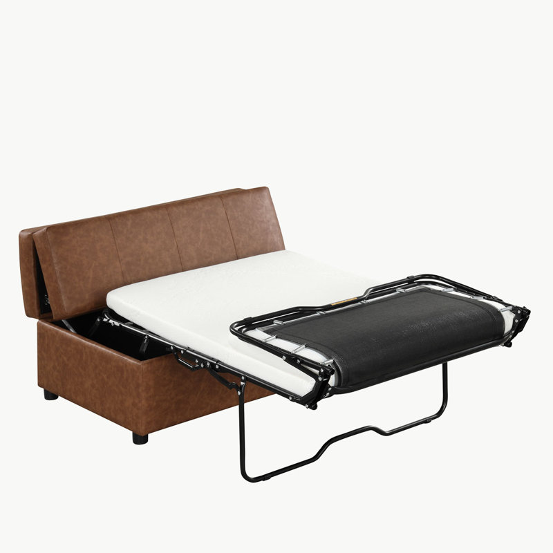 Divan-lit escamotable pliant simple, Similicuir brun