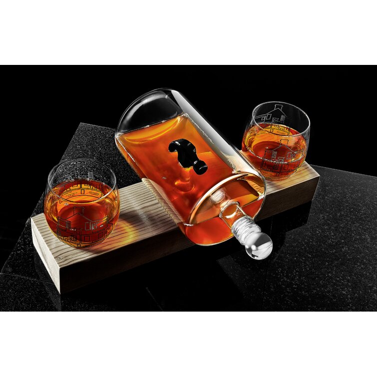 JoyJolt Hammer Whiskey Decanter Set - 48 Oz. Decanter Two 9 Oz