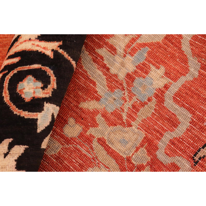 Tapis rouge / noir en laine noué à la main 9 pi 11 po x 14 pi 4 po Abbigail Southwestern