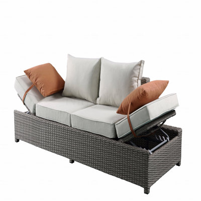 All-Weather Wicker Beige, Fabric & Gray Patio Sofa & Ottoman With 2 Toss Pillows