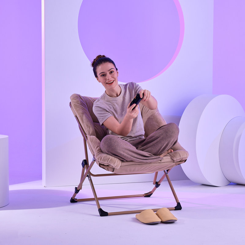 Reace Folding Papasan Accent Chair, Beige/Gold
