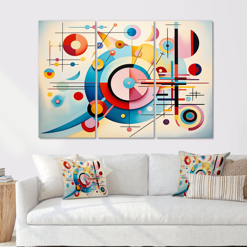 «Blue and Pink Abstract Geometric Vision 1» - art mural géométrique, Toile tendue, H 40 po x l 60 po