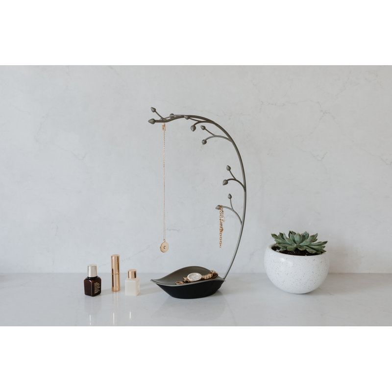 Gun Metal Orchid Jewelry Stand with Leaf Dish
