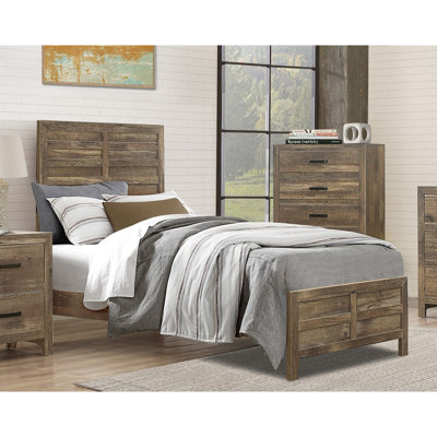 Mobilier de chambre à coucher en bois de style rustique avec motif de ligne moderne patiné