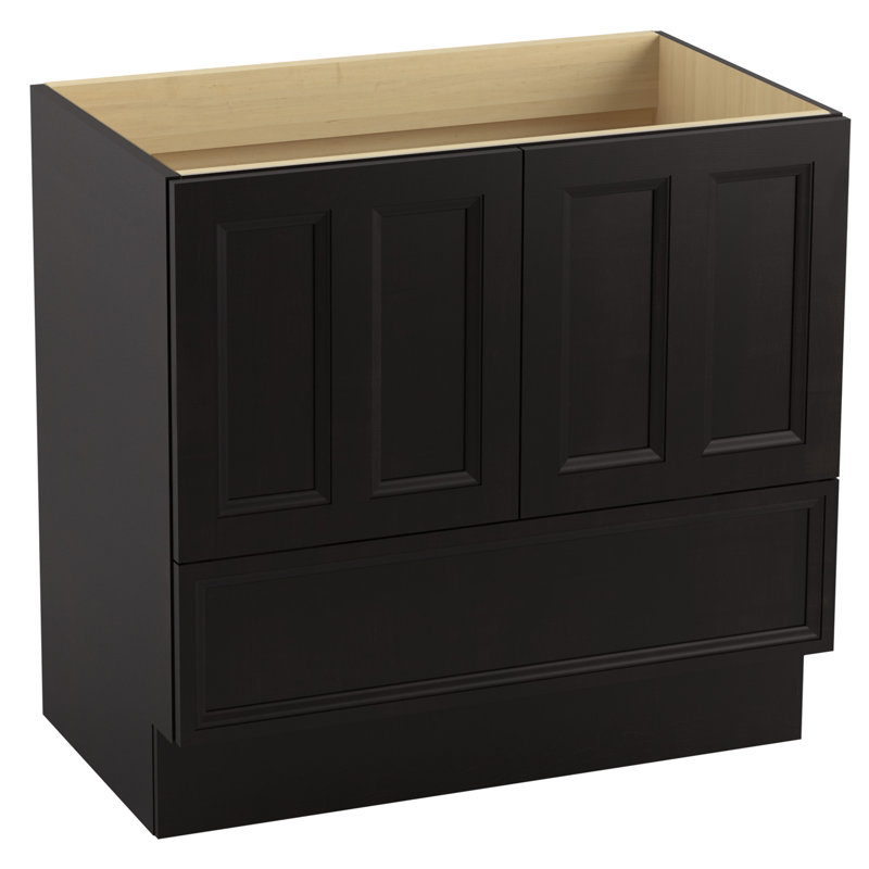 Damask 36" Vanity Base Only with Toe Kick, 2 Doors and 1 Drawer, Batiste noire