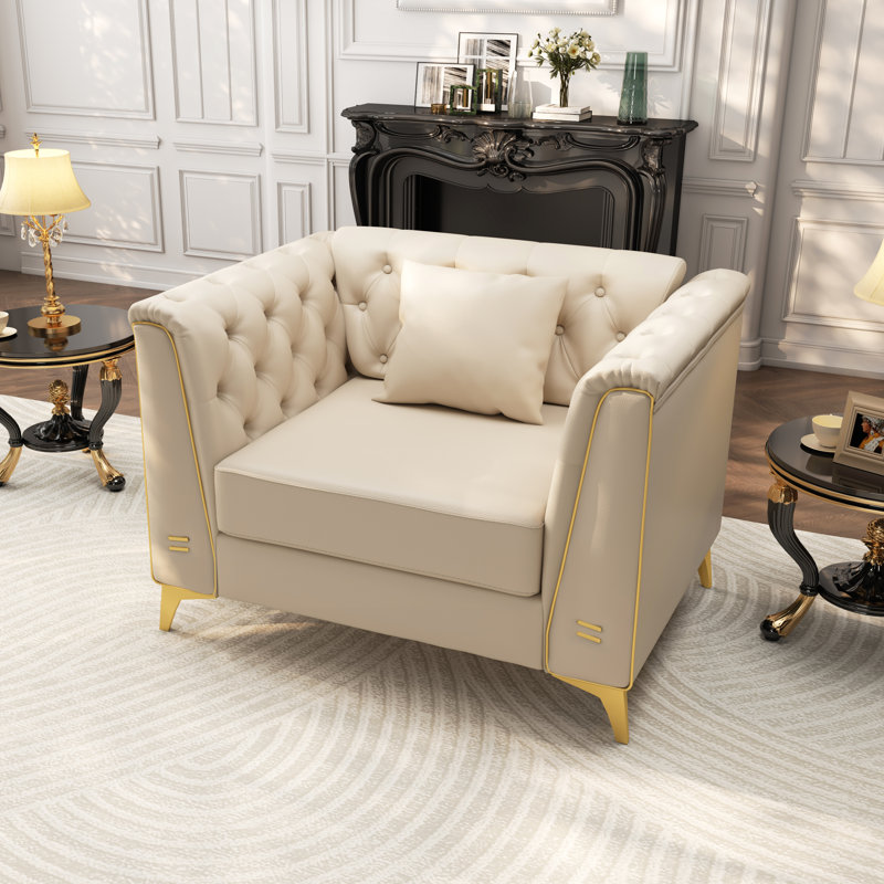 Canapé Chesterfield 1 place modulaire avec coussins capitonnés beige pour salon, appartement, L 40,1 po