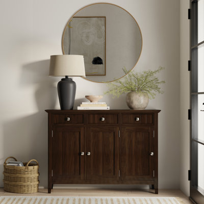 Acadian 51"W Solid Wood Transitional Entryway Storage Cabinet with Glass Doors and Adjustable Shelves