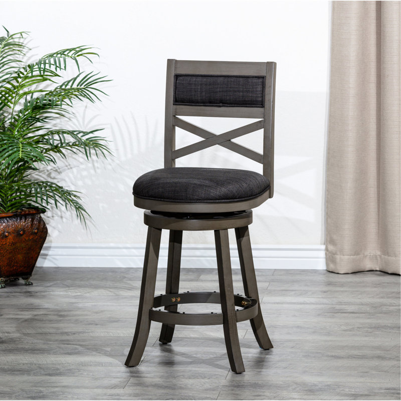 Tabouret pivotant gris vieilli de 30 po avec tissu gris anthracite, Gris, Gris anthracite