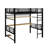 Full Size Metal Loft Bed Frame With Storage Shelf,Iron Mesh And LED Light