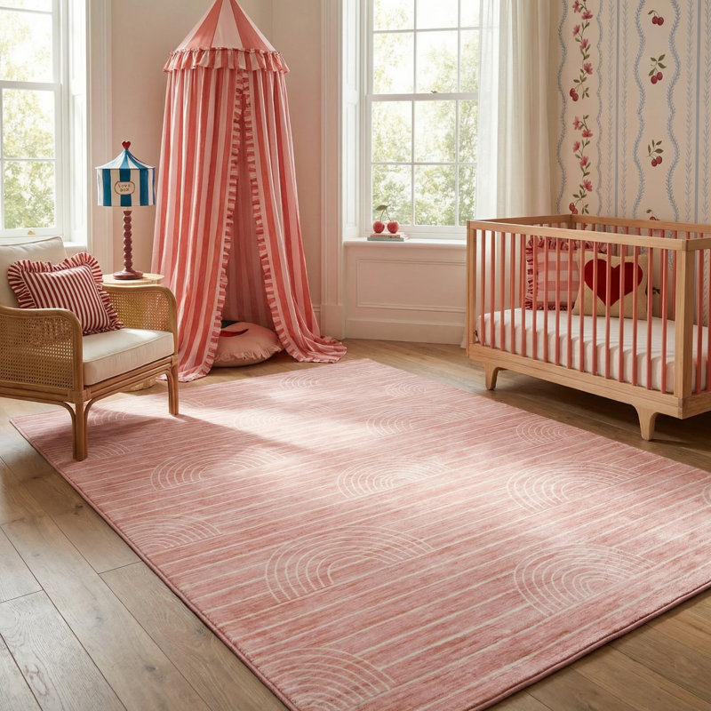 Rug Branch Luma 5' x 8' (5'3" x 7'7") Pink/Cream Geometric Kids Area Rug, Modern, Medium Pile, Stain-Resistant Carpet - Playroom, Nursery, Toy Room and Bedroom
