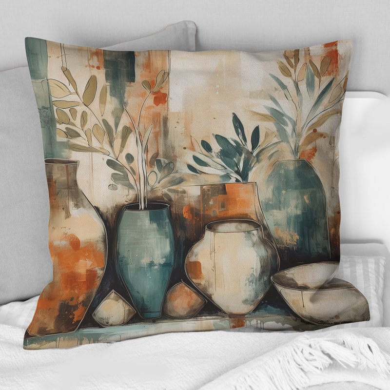 Orange et vert canalisant les vibrations bohémiennes - Coussin Boho, H 16 po x l 16 po
