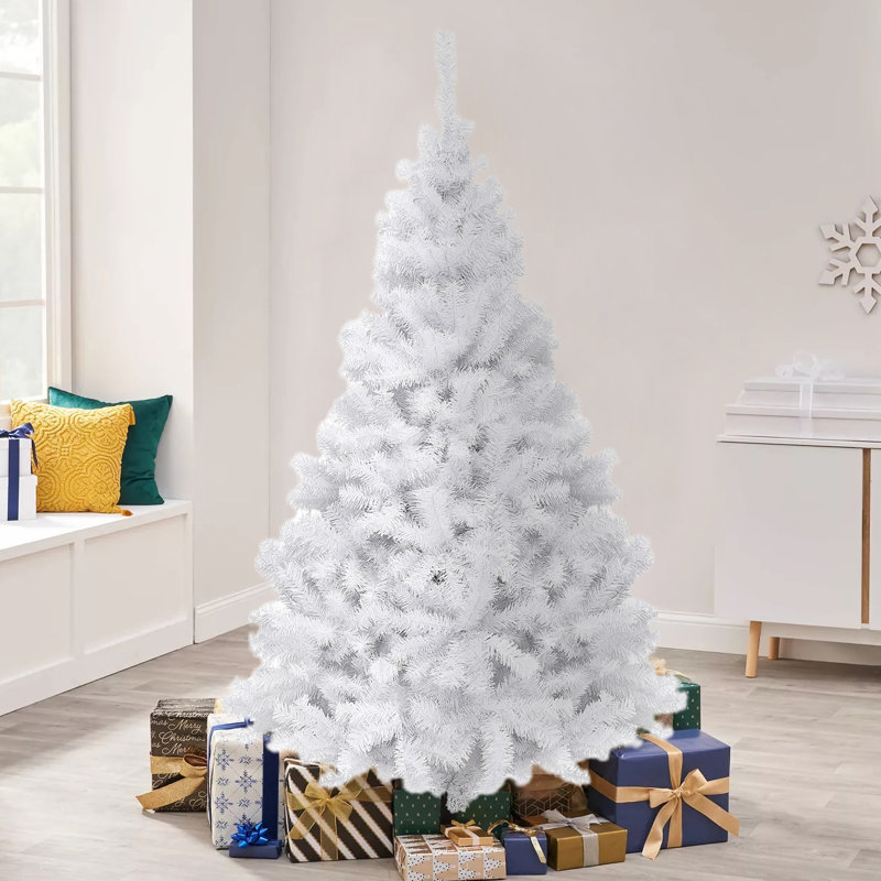 Arbre de Noël artificiel blanc en PVC avec support, H 9 pi
