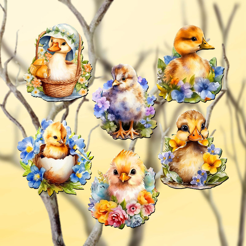 Clip-on Ornaments Collection 7.5'' Handmade Wood Birds Shatterproof Holiday Shaped Ornament
