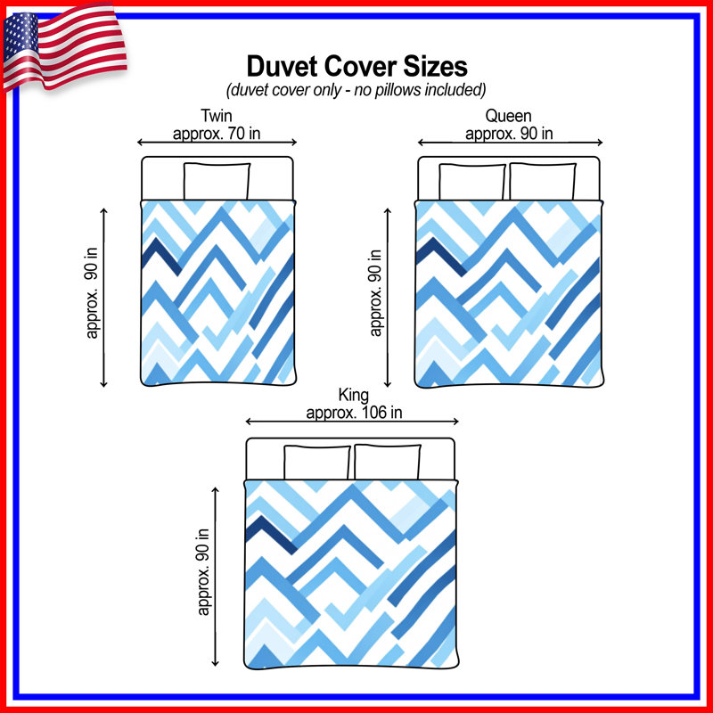 Housses de couette bleues à motif de chevrons, Très grand lit