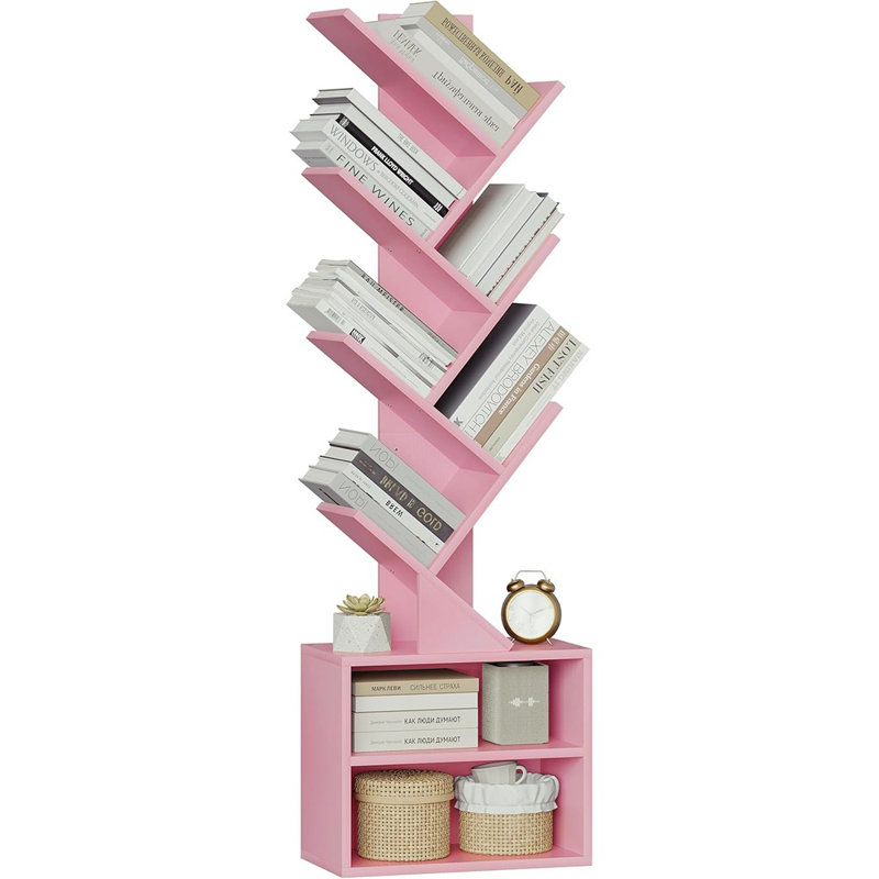 6 Tier Tree Bookshelf, Tall Bookcase With Storage Cabine...