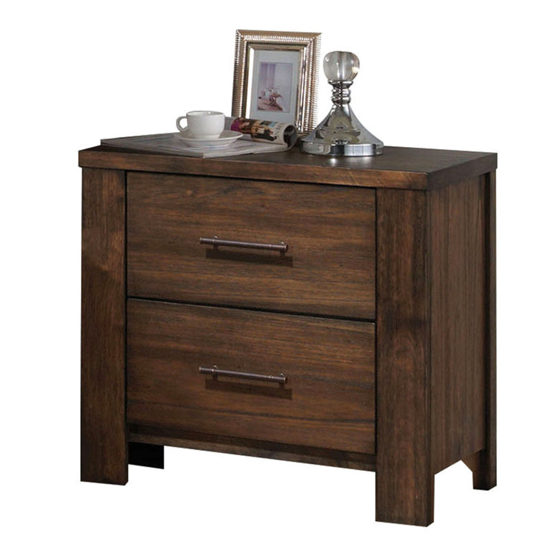 Bedroom Nightstand In Oak - 2 Drawers & Charming Antique Brass Rich 2 Stylish Appeal