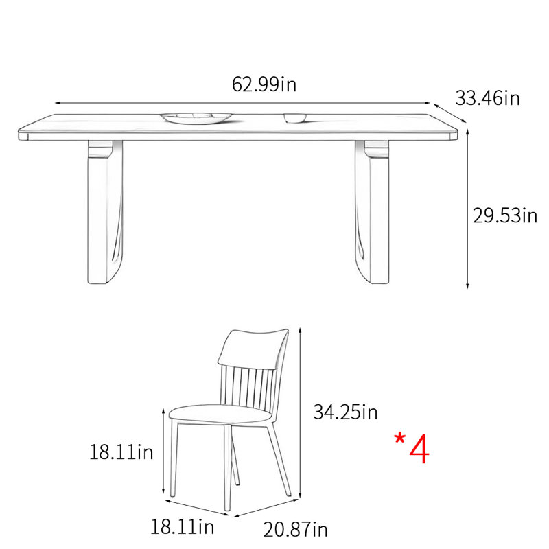Ensemble de table de salle à manger simple et moderne, H 29,53 po x L 62,99 po x l 33,46 po