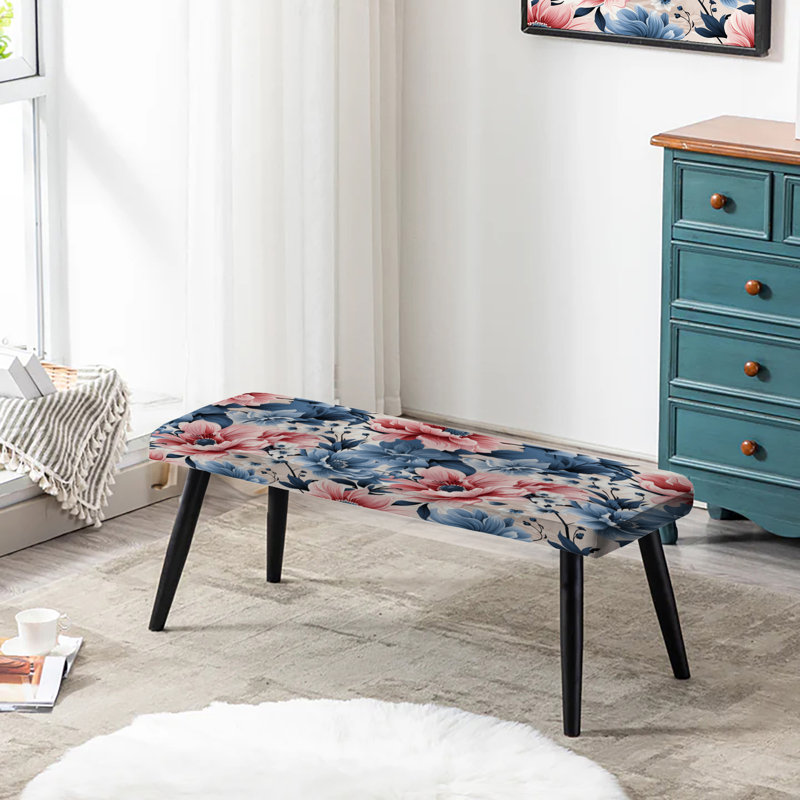 Motif floral rose et bleu vichy - banc rembourré floral noir