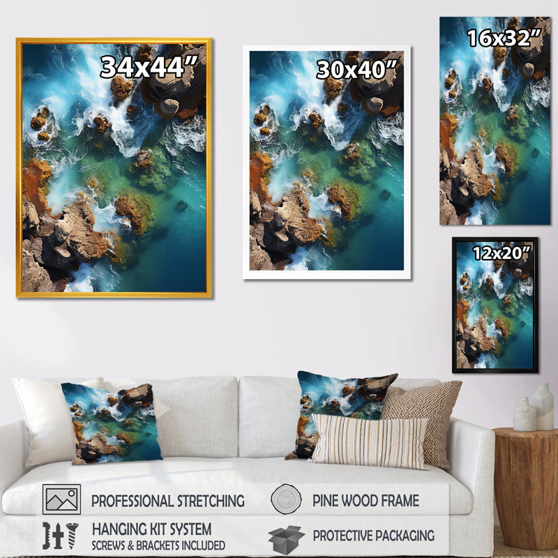 Coral Dreams Coastal Aérienne Views II - plage, art mural, Toile tendue, H 32 po x l 24 po