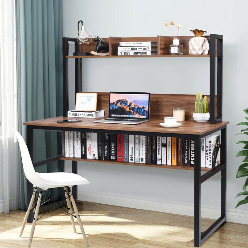 Metal Base Writing Desk, Coffee