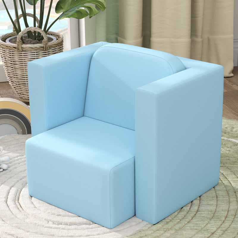 Ensemble de canapé convertible 2-en-1, table et chaises pour enfants, bleu clair
