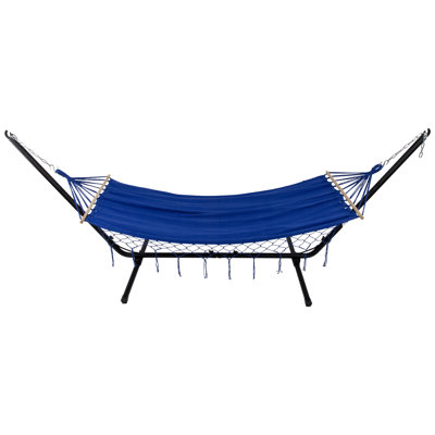 Hammock With Netted Fringe And Wooden Bars - 100" X 41"