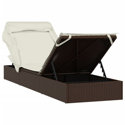 Latitude Run® Sunbed With Foldable Roof 83.9"X24.8"X38.2" Poly Rattan