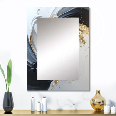 Blanc blanc, or, cosmique, tourbillon III, spirales abstraites, miroir mural doré, impression sur métal