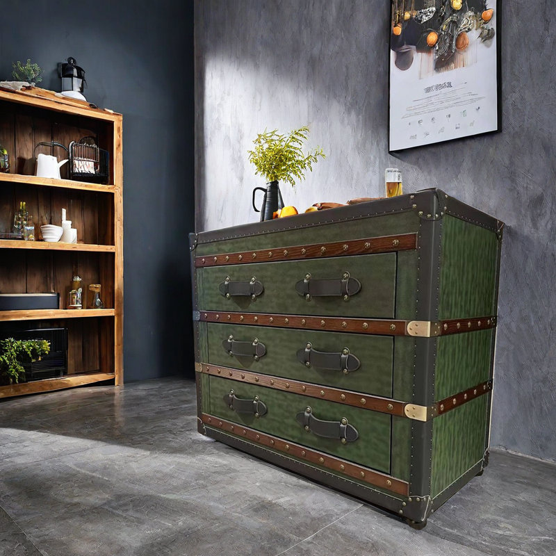 Buffet avec cadre en bois et extérieur en cuir 55,11 po
