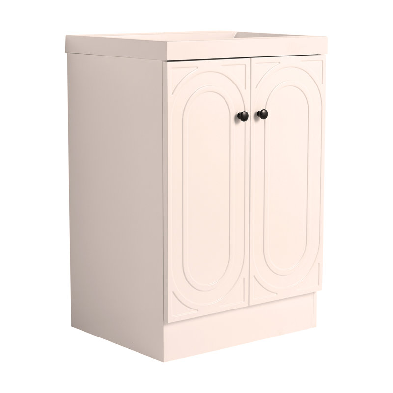 Meuble-lavabo autoportant de 24 po avec lavabo en résine et 2 portes d'armoire à fermeture en douceur, Blanc
