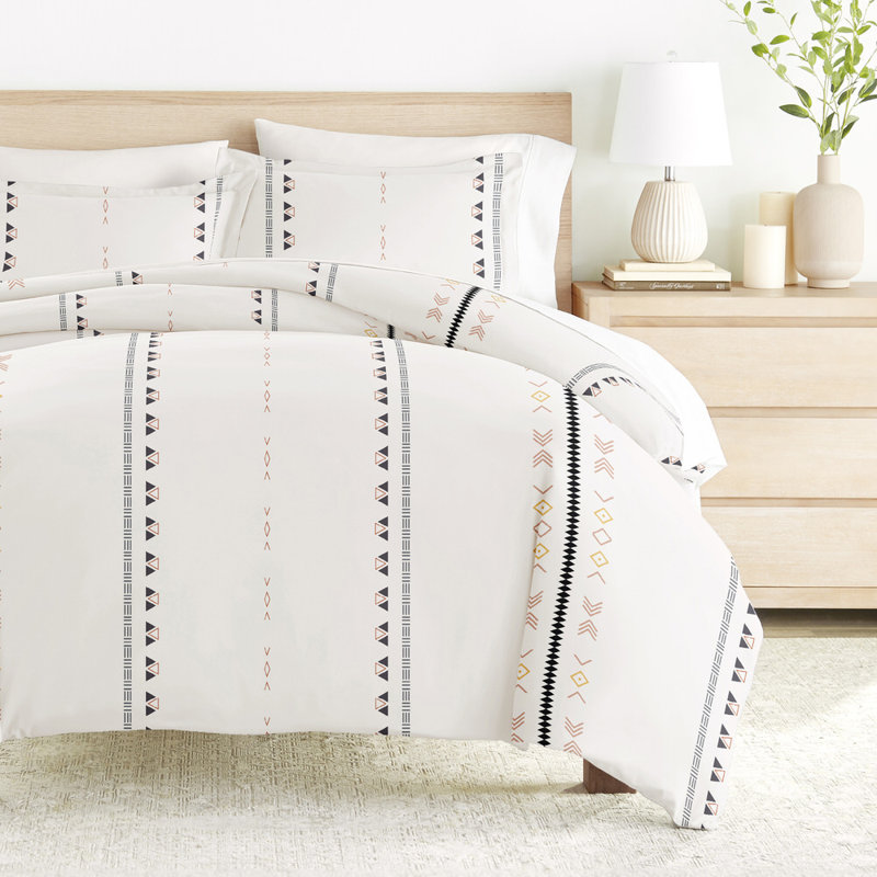 Duvet Cover Set Patterned Microfiber Ultra Soft Bedding in Natural Geo Lines, Queen Duvet Cover + 2 Standard Shams