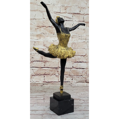 Gadde Hot Cast Bronze Ballerina Dancer Girl In Gold Tutu Arabesque Pose By Milo