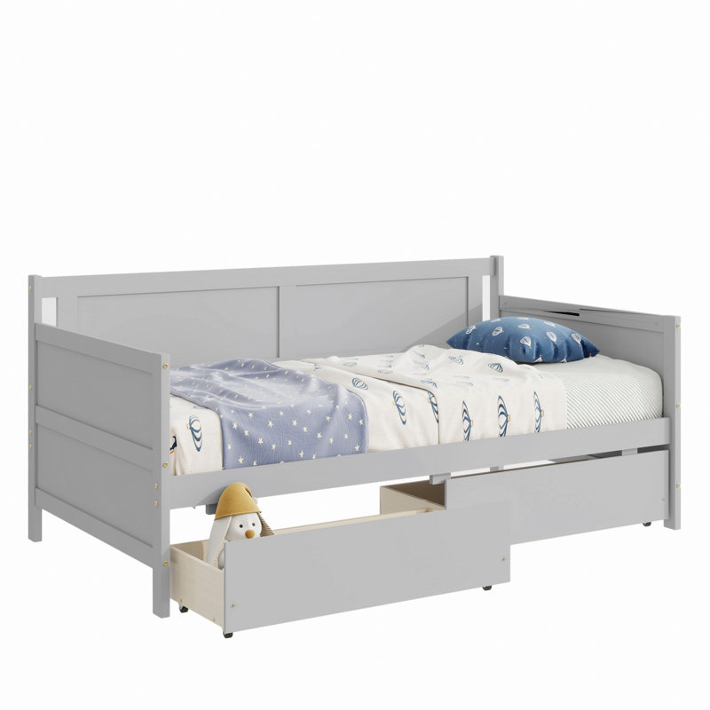 Wood Daybed With Two Storage Drawers, Gray