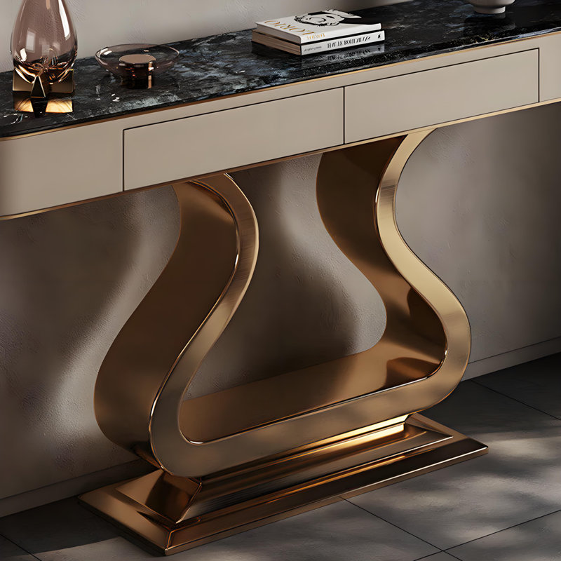 Console légère en métal de style luxueux., 38" H x 62.9" W x 13.7" D