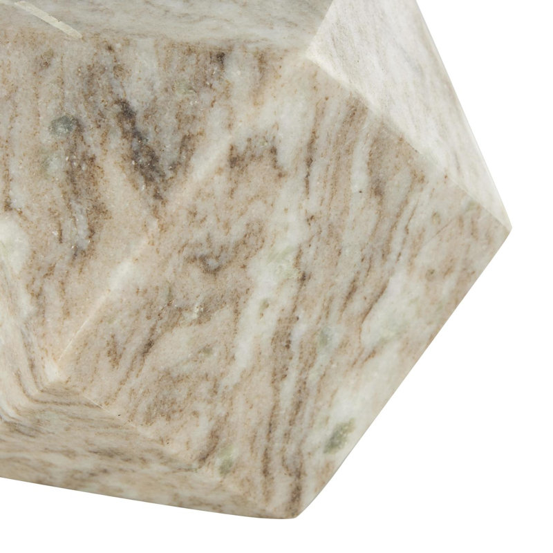 Cole And Grey Marble Cube Two-Toned Hexagon Geometric Sculpture With White Accent, White/Gray/Cream/Copper
