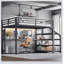 Grand lit mezzanine en métal avec bureau, escalier de rangement, lumières DEL, ports USB et conception sans bruit pour une vie moderne-129599756
