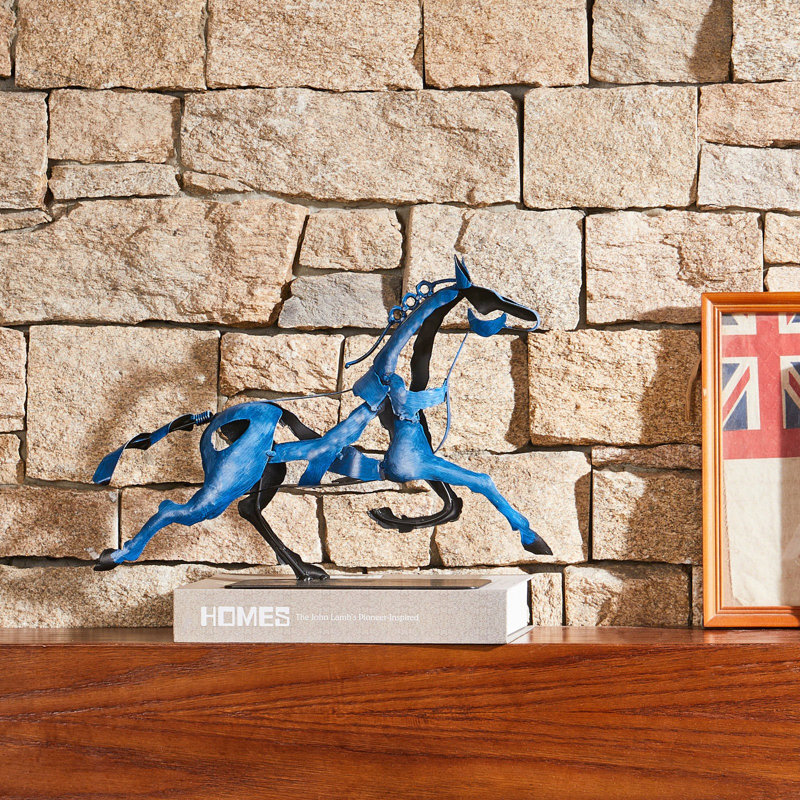 Sculpture de cheval en métal faite à la main, Bleu