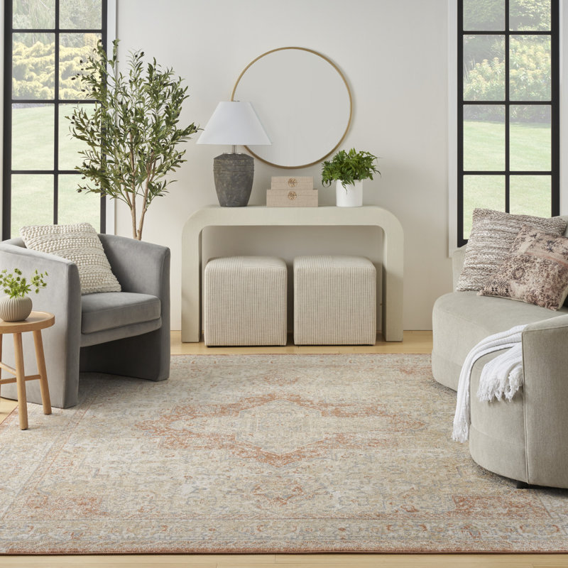 Nourison Essentials Persian Beige/Rust Indoor/Outdoor Area Rug, Rectangle 10' x 14'