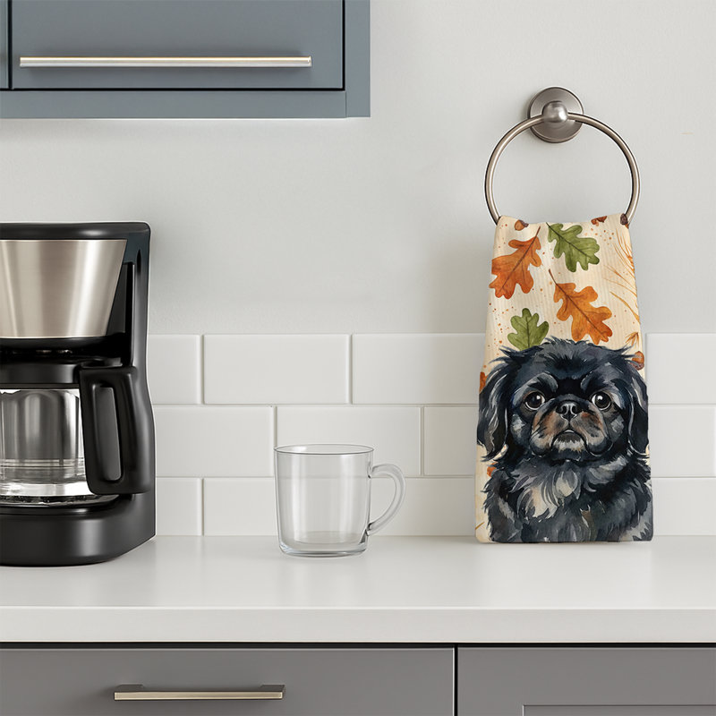 Black Pekingese Heirloom Fall Kitchen Towel, Black Pekingese