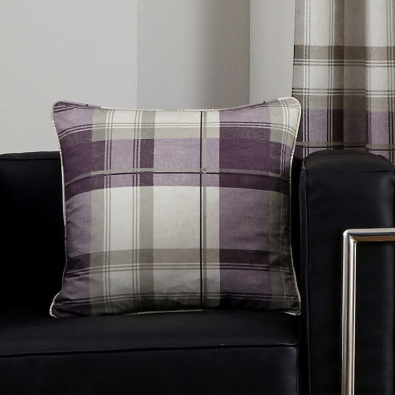 Plaid Square Cushion Cover, Ochre, Polyester