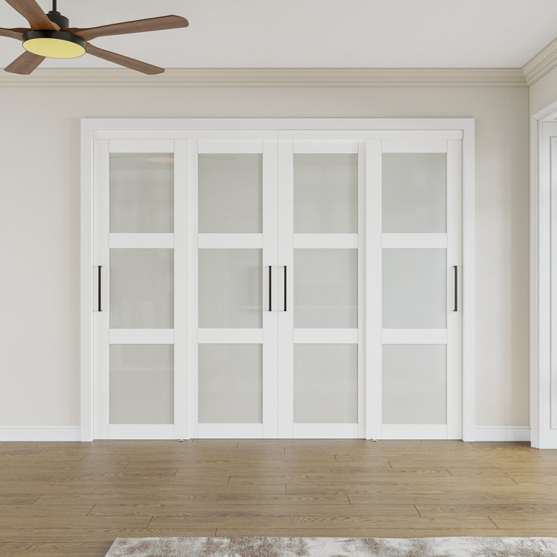 80" 3-Lite Frosted Tempered Glass Sliding Closet Door, Multi-Use Room Divider with Full Hardware, Easy Install & 4X Stronger Glass