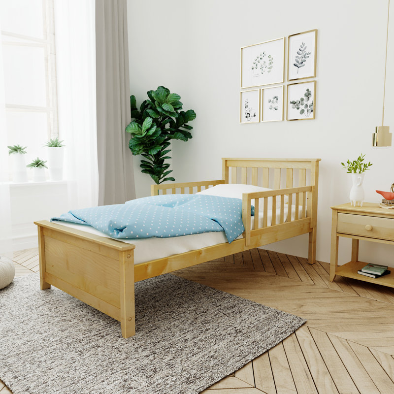 Amor Twin Solid Wood Platform Bed with Guard Rails, Brown