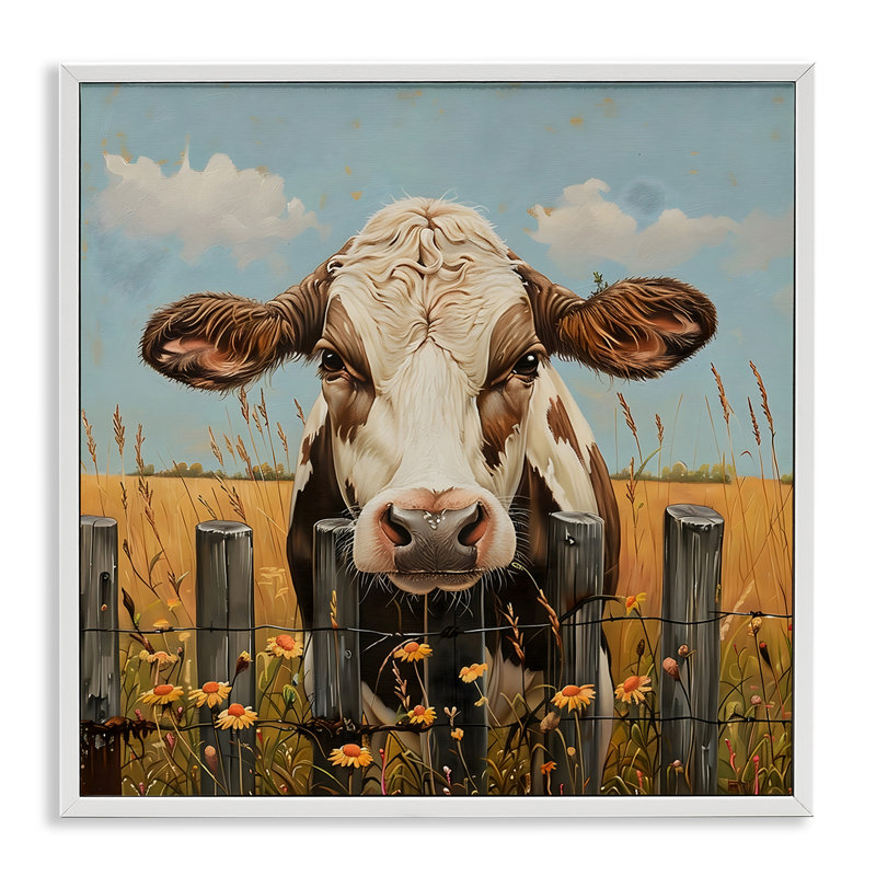Vache et marguerites encadrées, estampe numérique, design par LSR Creative Studio, H 24 po x l 24 po