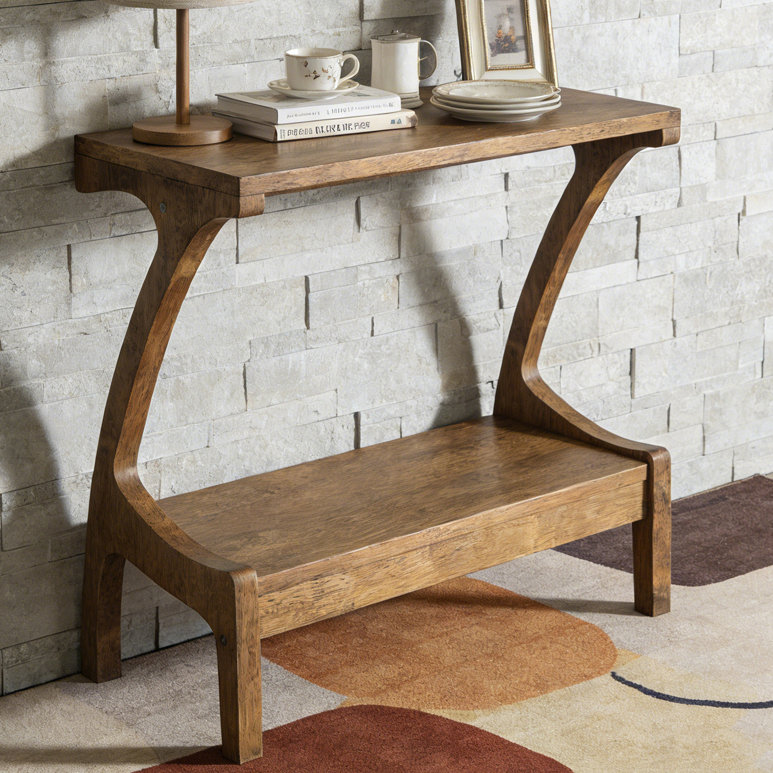 Solid Wood End Table with 2-Tier Storage Shelf