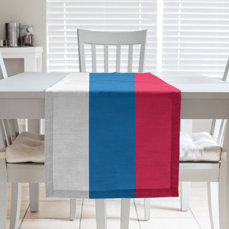 Chemin de table basket Philadelphia, L 72 po x l 16 po, Blanc / Bleu / Rouge, Sergé de coton
