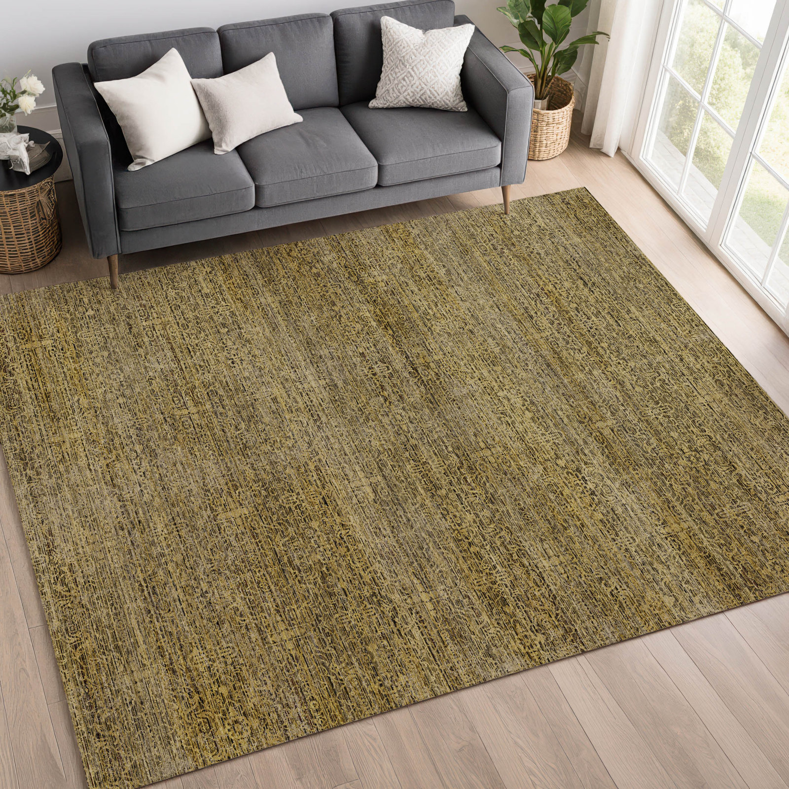 Premium Machine Washable Tirico Casual Rug, Gold, 9' x 12'