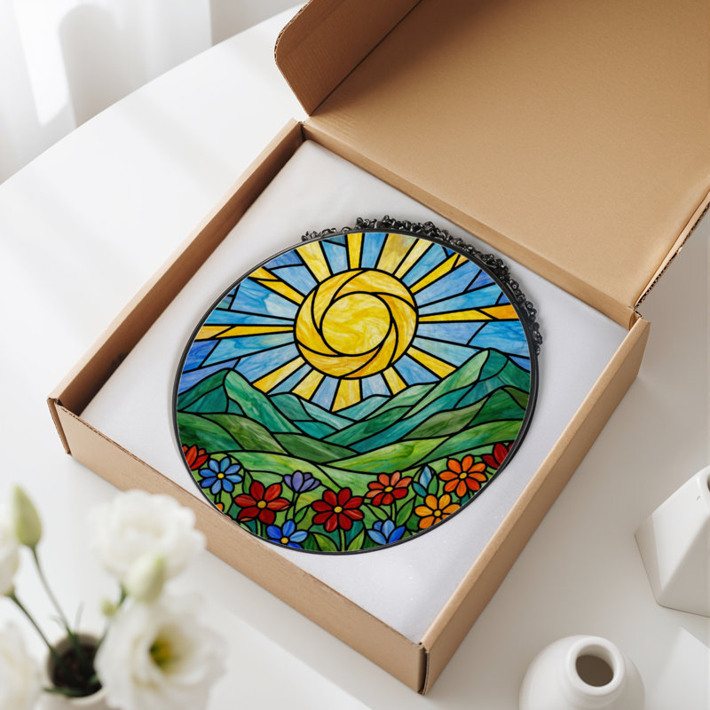 Panneau de vitrail paysage 7,8 "H Sunlight, H 7,8 po x l 7,8 po