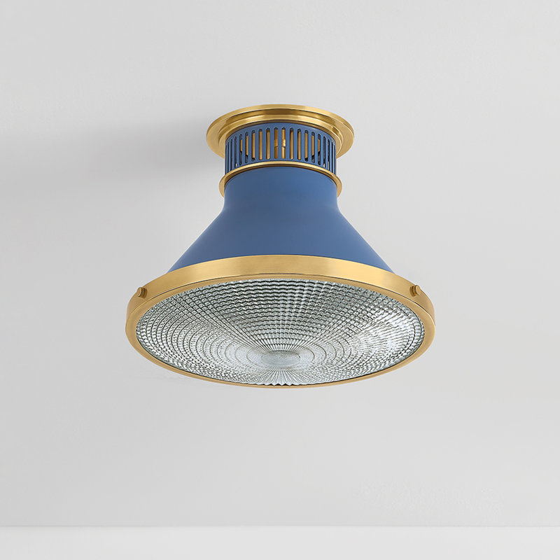 Plafonnier encastré 1 lumière en verre Holophane Highclere par Mark D. Sikes pour Hudson Valley Lighting, Bleu