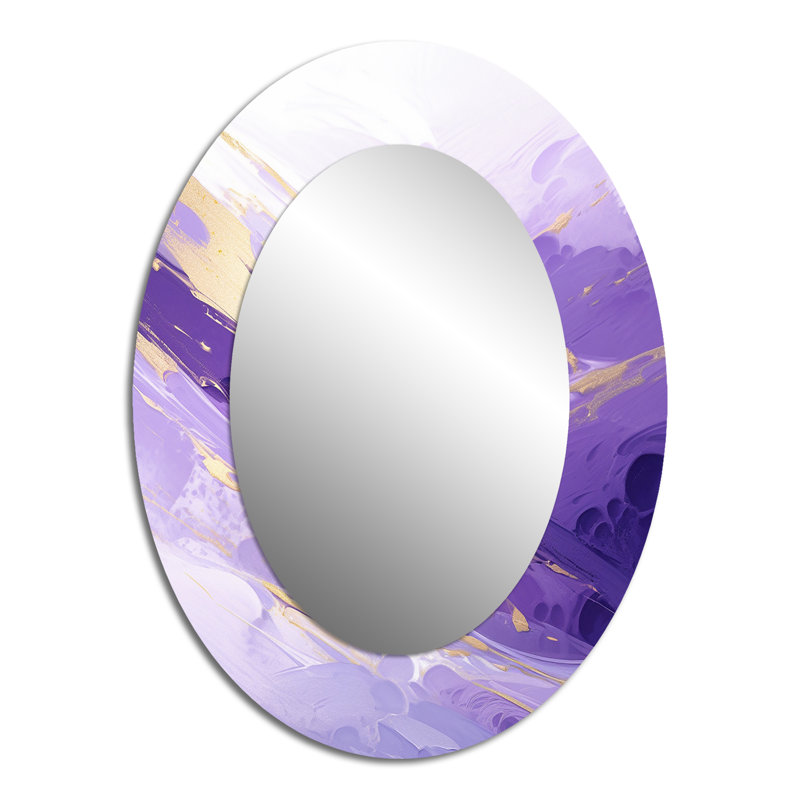 Purple And Gold Dynamic Abstractions I - Modern Oval Wall Mirror, 40" x 30"