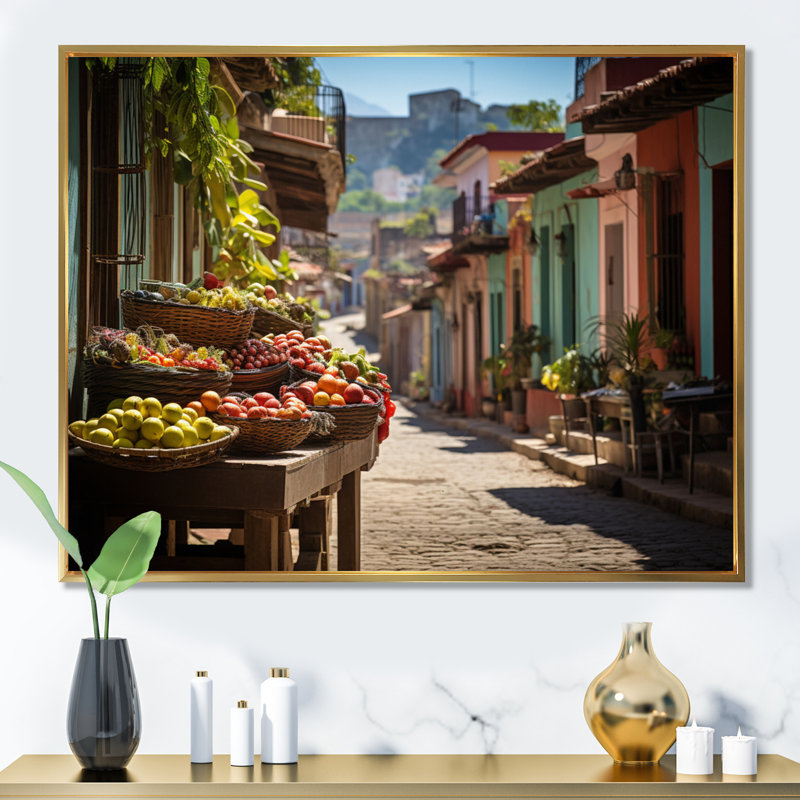 «Cuba Vibrant Market Scenes», reproduction sur toile, Cadre flottant doré, H 16 po x l 32 po x P 1 po